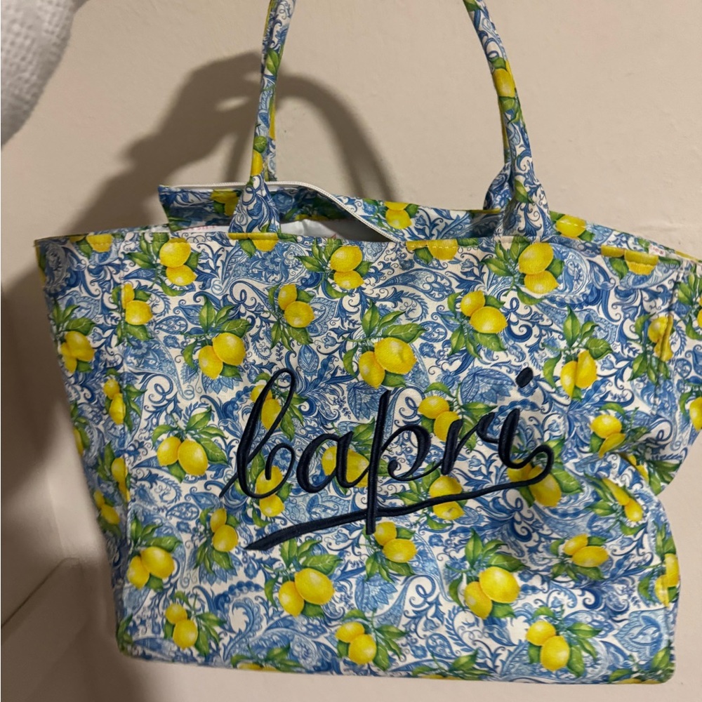 Lemon Print Tote Bag - Blue and Yellow